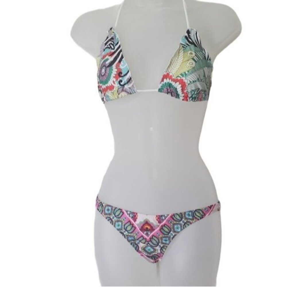 BIANCA COLETTI Bikini 2‎ Piece Small Floral Halter Bow Triangle Straps Cheeky